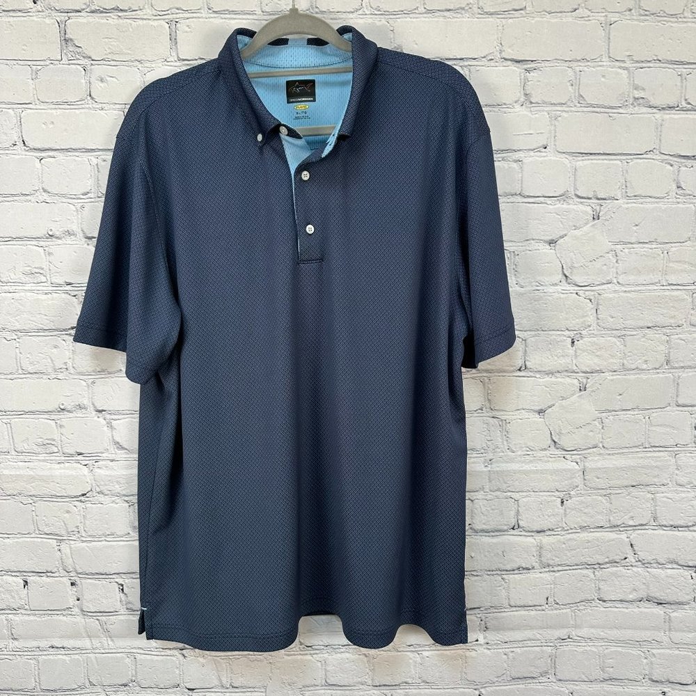 Greg Norman Play Dry Collared Golf Polo Shirt, Size XL, Navy/Diamond Pattern‎